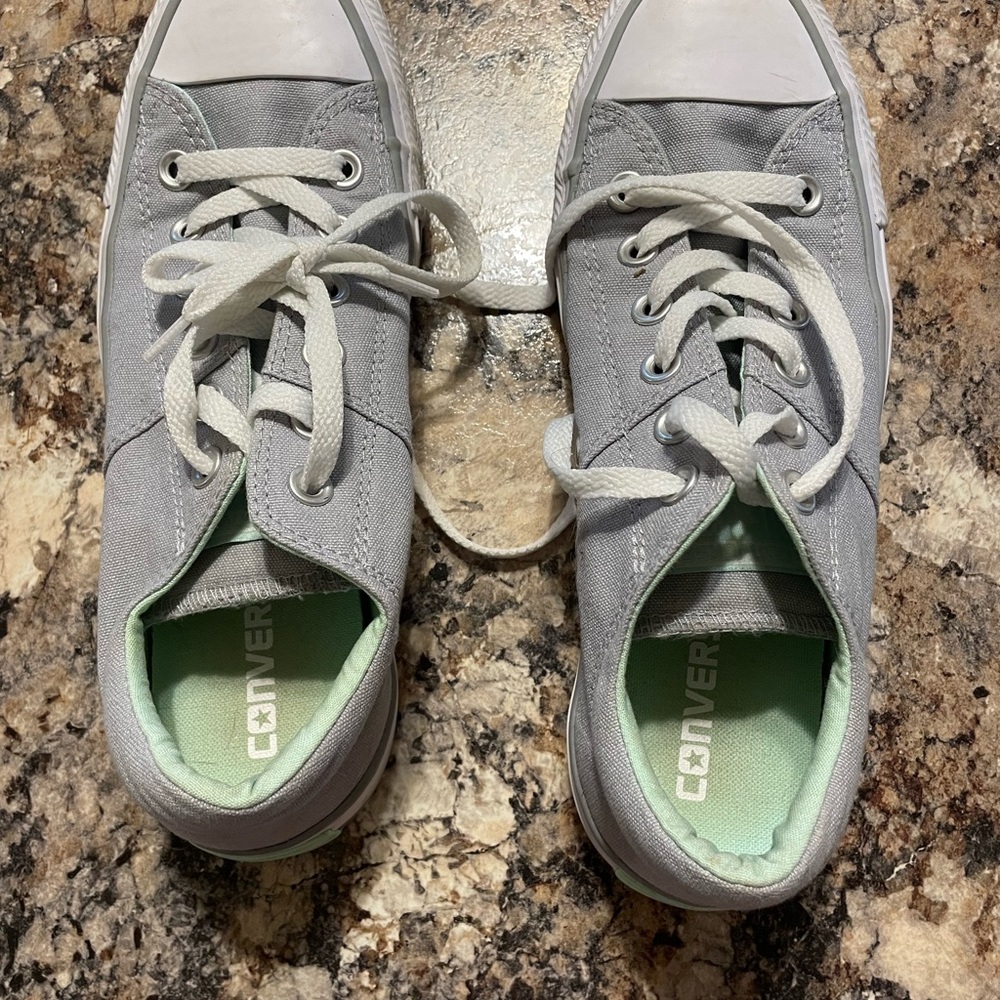 gently used grey and teal vans